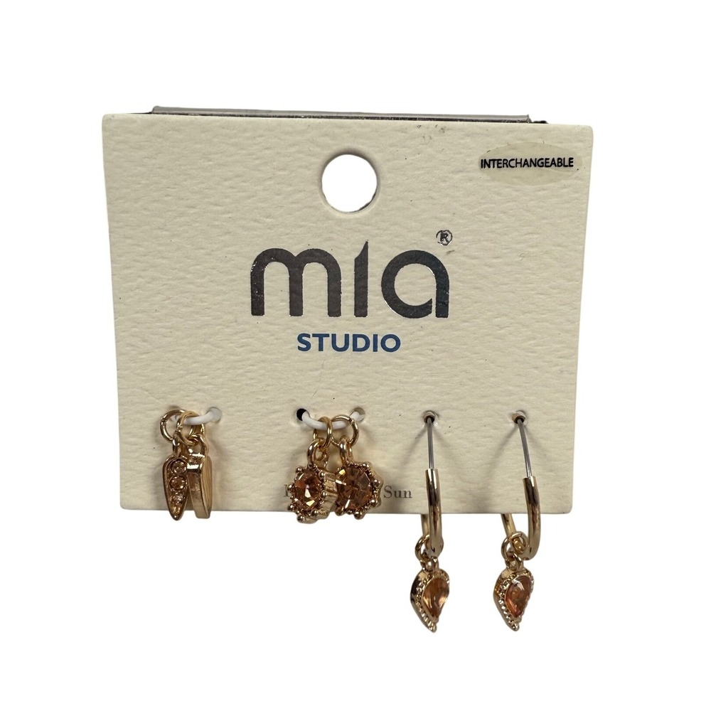 NEW Mia Collection‎ Studio Interchangeable Charm Hoop Earrings Gold Tone